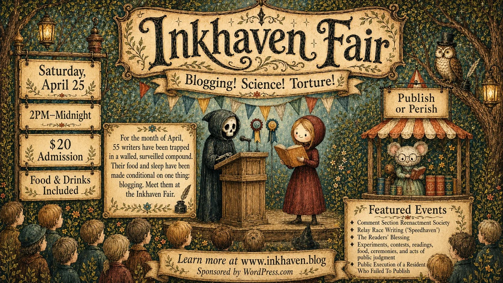 Inkhaven Fair: Publish or Perish — Saturday, April 25. Open Partiful to RSVP.